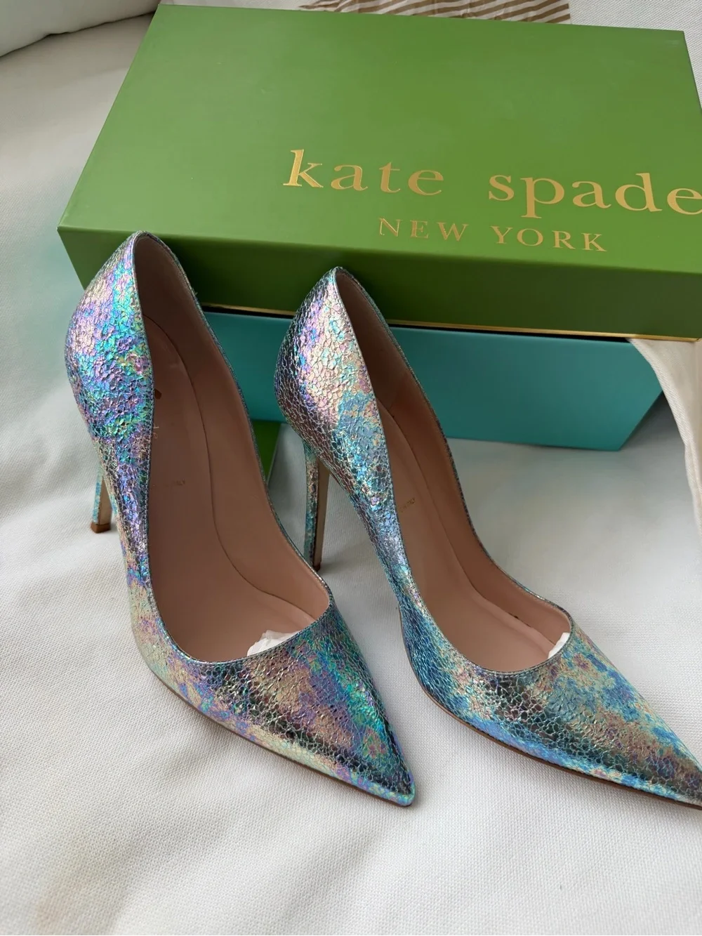 Kate Spade Larisa Iridescent Blue Swirl Pumps Heels Size 8 – Box & Dust Bag